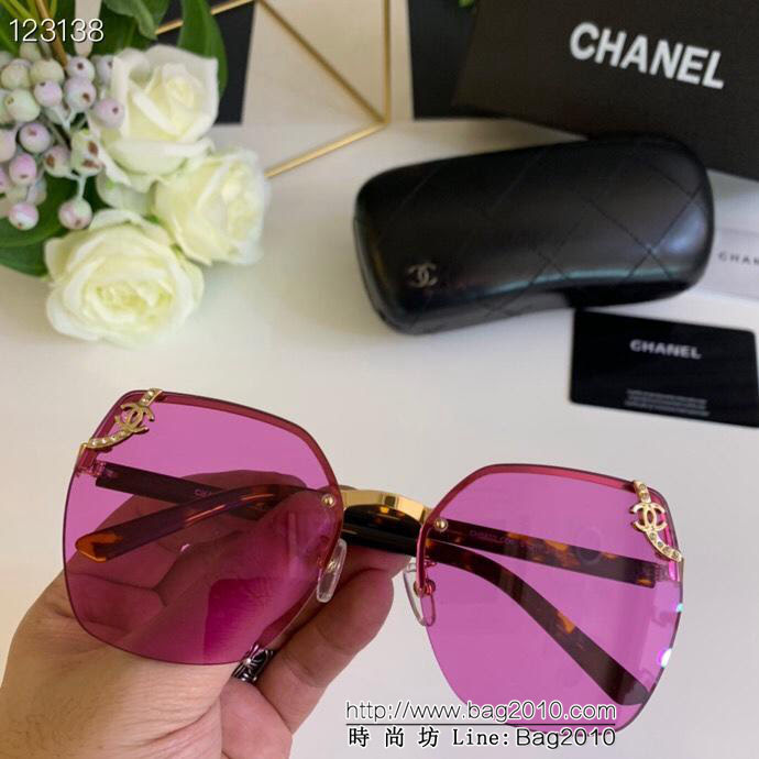 CHANEL香奈兒 2019新款 雙C小碎鑽 5833 無框水晶切邊 女款太陽鏡  lly1408